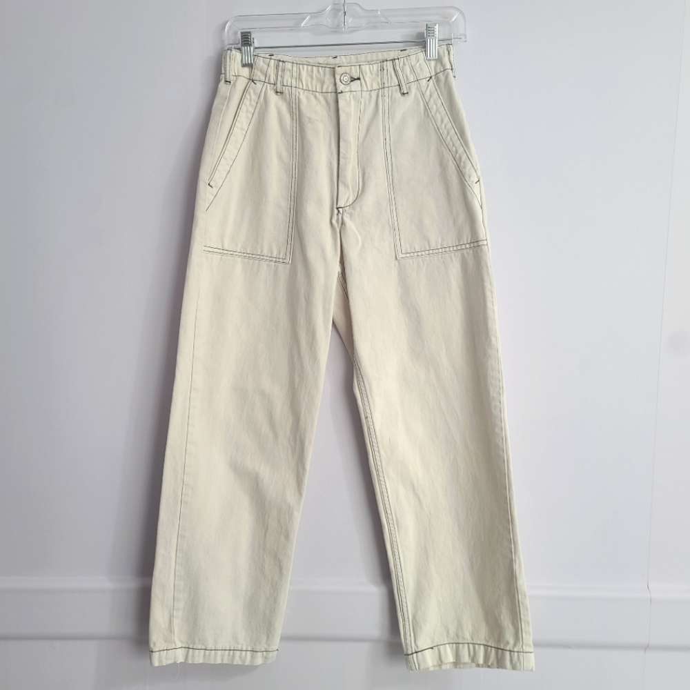 J. Galt Brandy Melville White Cream Jeans with Contrast Black Stitching size S